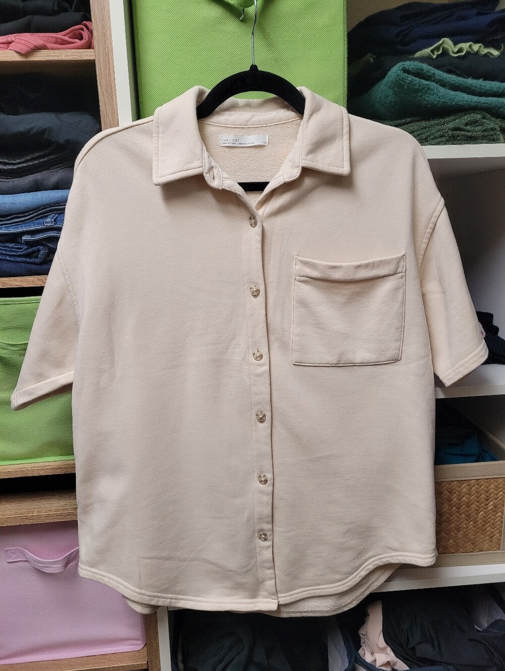 OAK + FORT Oversized Short-Sleeve Button-Down Shirt/Shacket